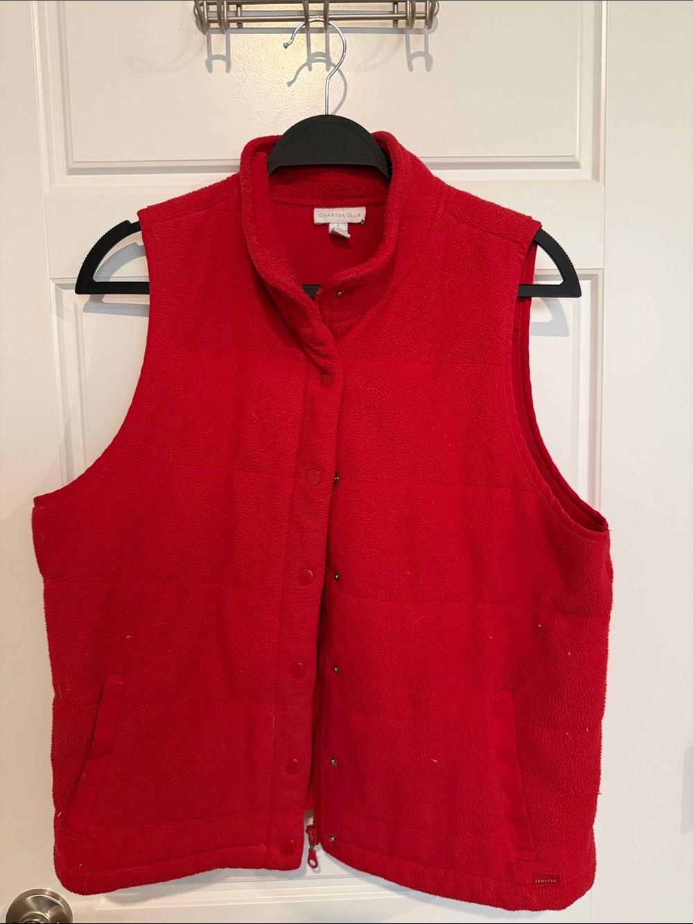 Charter Club Bright Red Fleece Snap-Front Vest